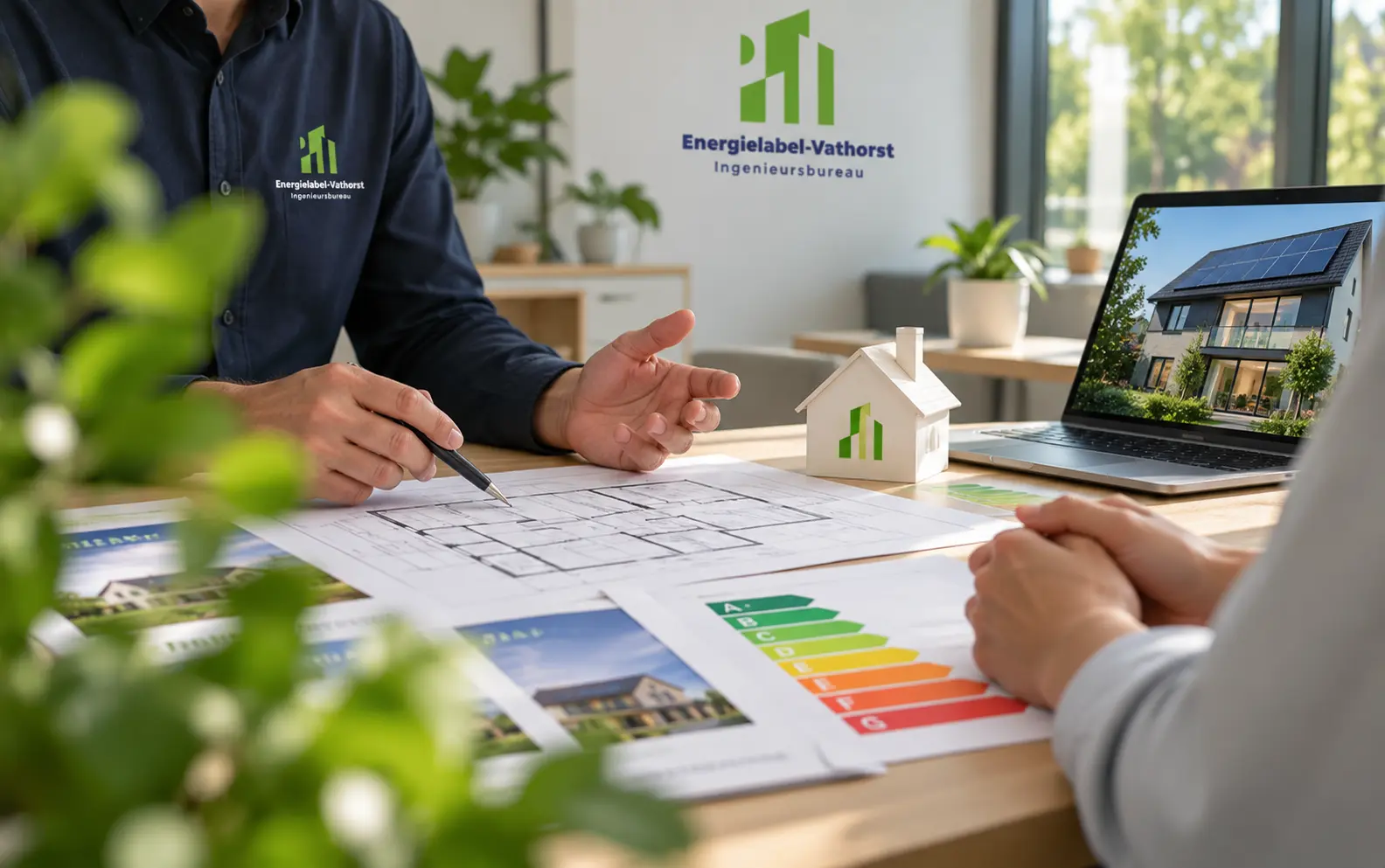 Bouwtekening met plattegronden en aanzichten van een woning