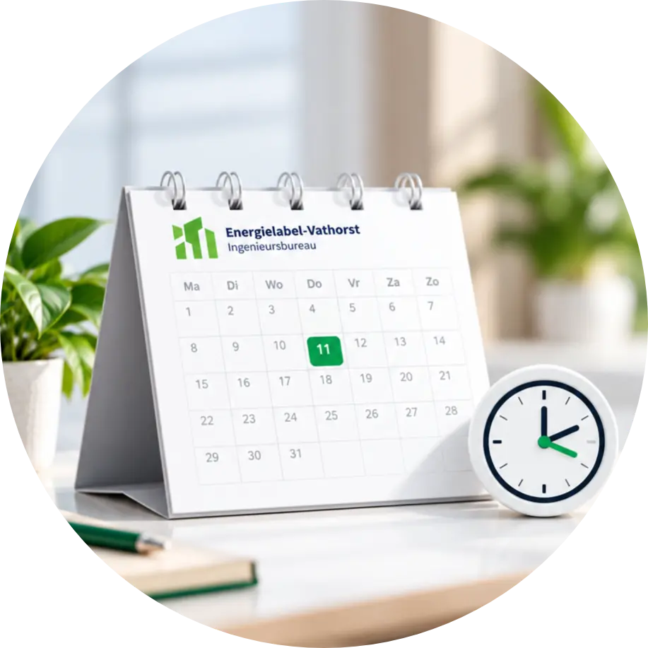 Bureaukalender met een gemarkeerde afspraakdatum naast een klok