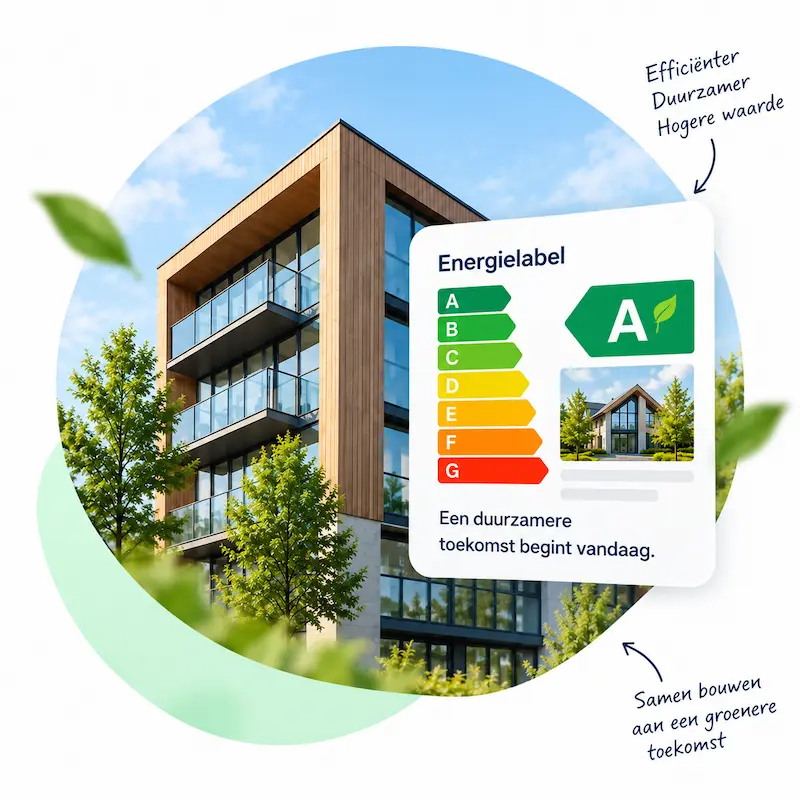 Appartementengebouw met houten gevel en een energielabel A